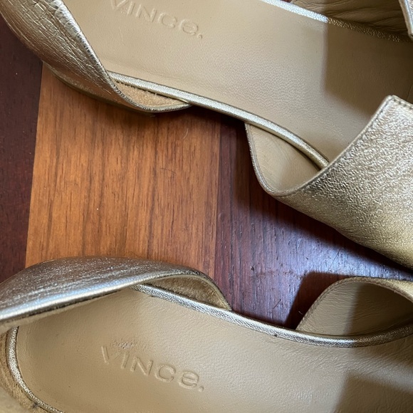 Vince Gold Leather Pointed D’orsay Flats - Picture 8 of 13